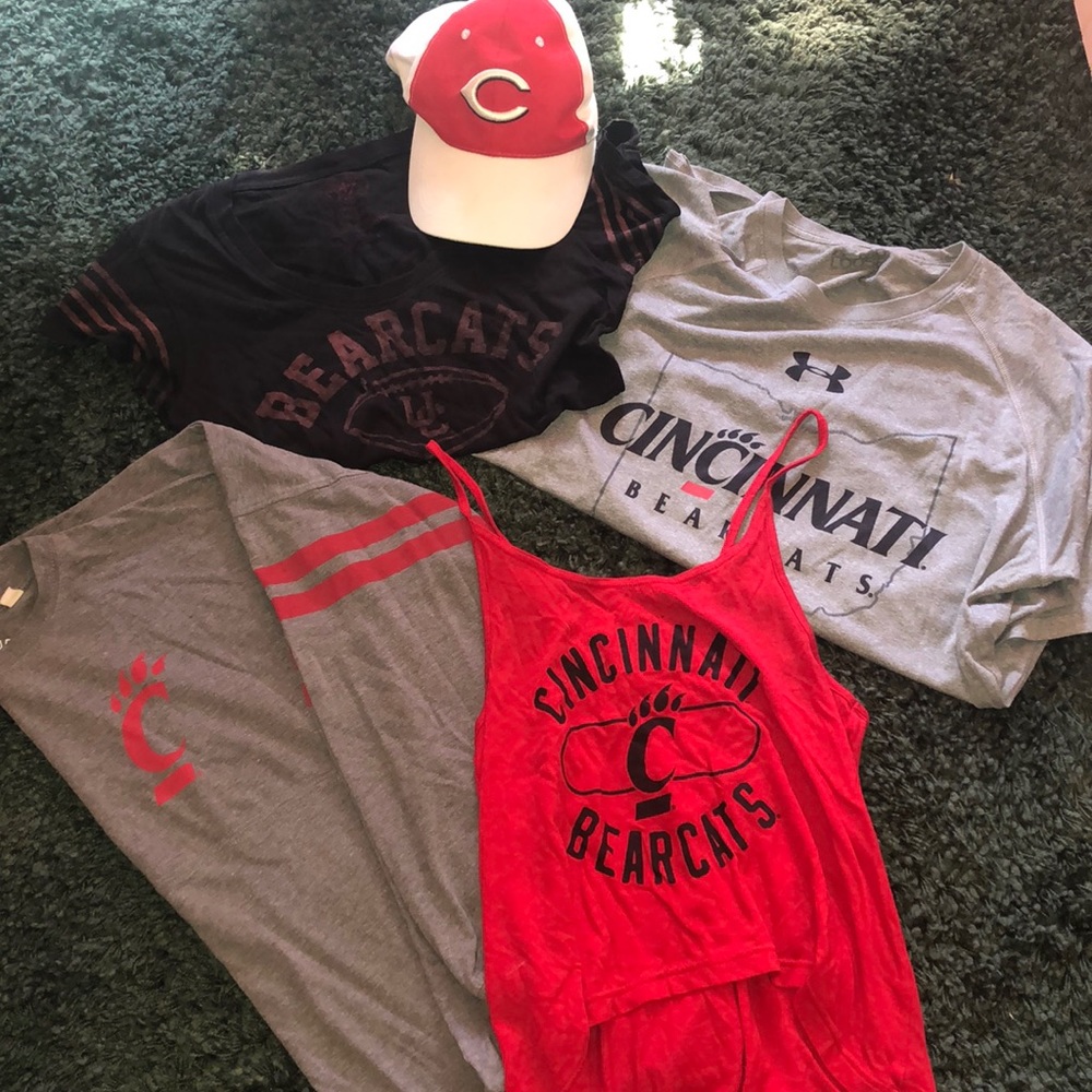 Cincinnati hat, tank, long sleeve, and 2 tshirts